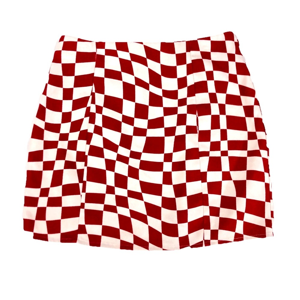 Checkerboard Cider Eyesore Illusion Skater Punk Red White Mini Skirt Womens S 30